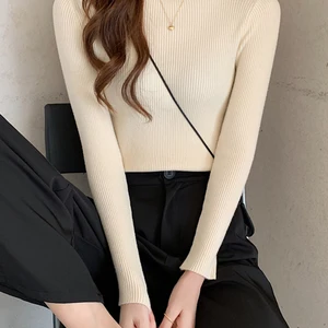 Autumn Winter Mock Neck Women's Sweater Basic Solid Mesh Mesh Casual Fine Pullover Corean Blouses Simple Jumpers 6 Main Winter Sales - №3