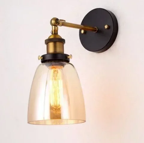 E27 Wall Lamp Dining Living Room  Sconce Bedside Lights with Clear Glass  shade Copper Metal Parts Space Decor