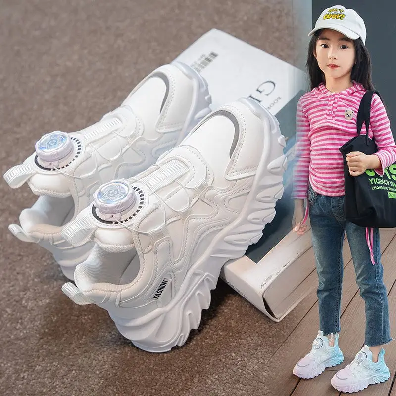 

Kids Mesh Sports Shoes Boys Girls Big Kids Trendy Sneakers Rotating Buckle Closure Breathable Lightweight Arrival Running Shoes