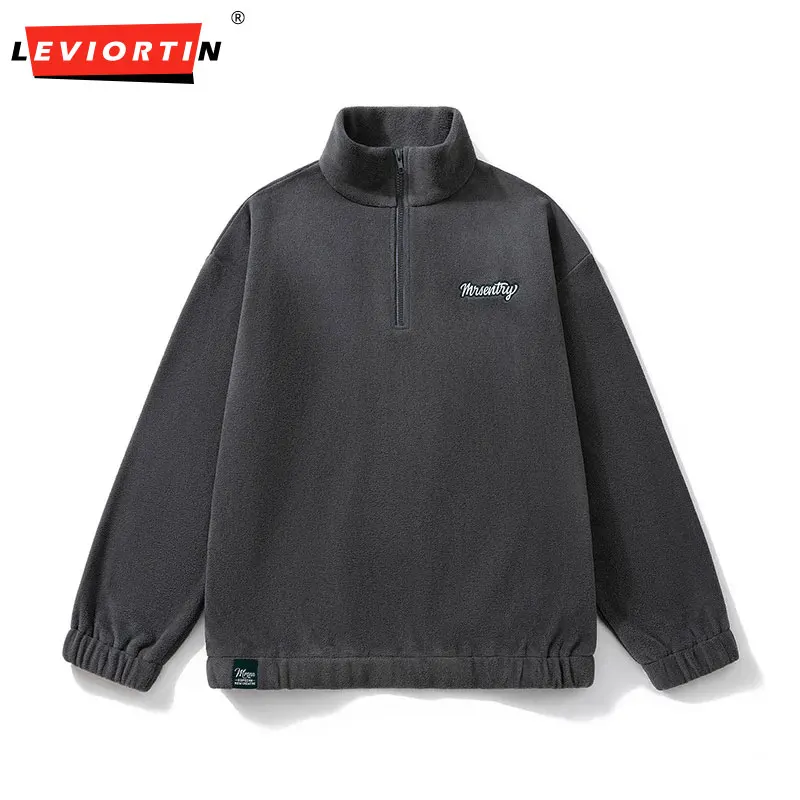 Polar Fleece Sweatshirts for Men And Women Autumn Winter Stand-up Collar Half-chain Sweater Jacket Streetwear Loose Coats