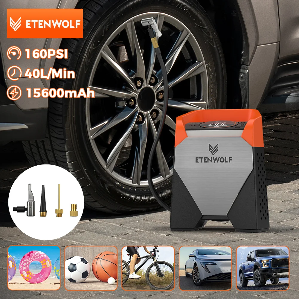 에텐울프 제피르 S5C 무선 타이어 인플레이터 100% 듀티 사이클 자동차/공구 컴프레서 160PSI & 1…