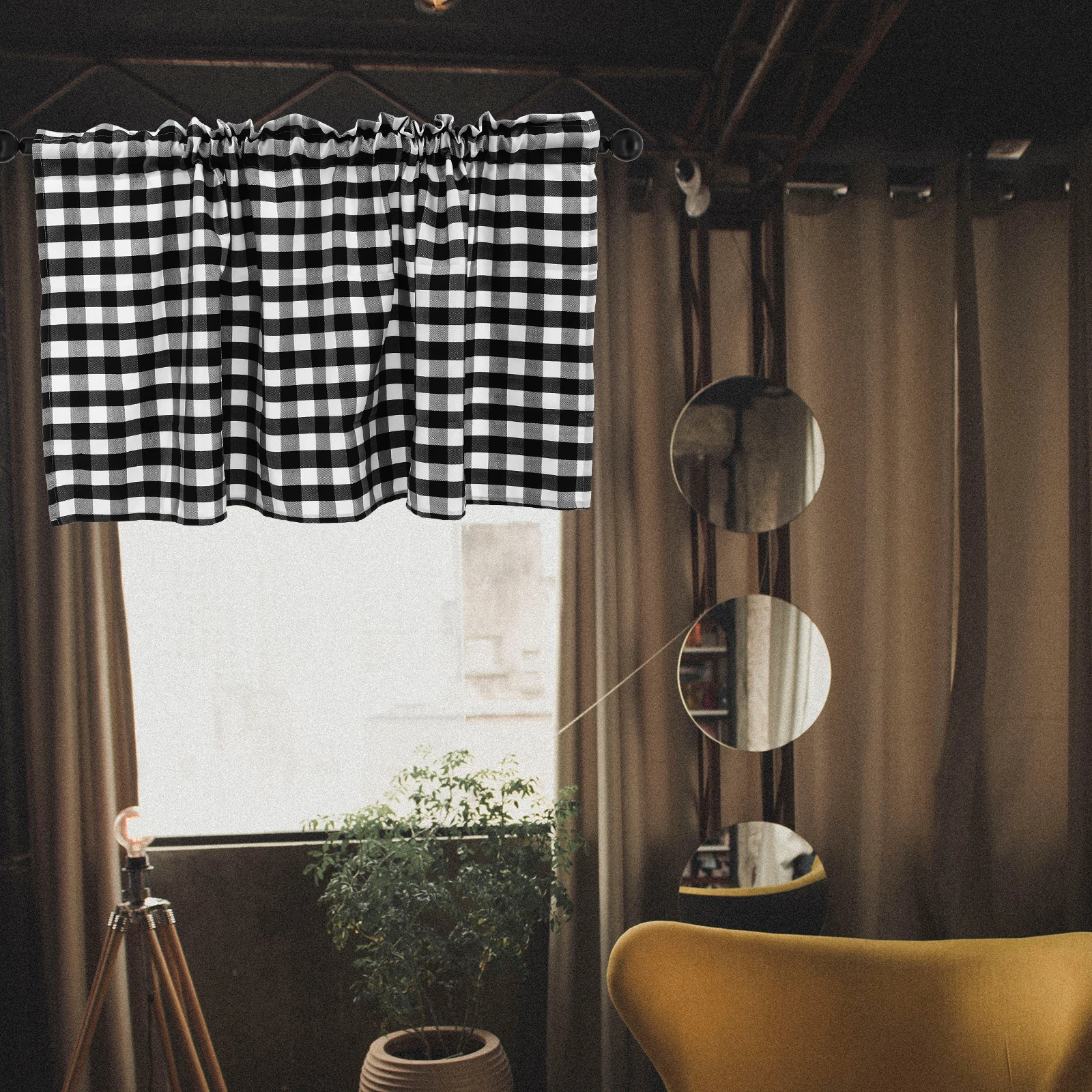 

Buffalo Plaid Kitchen Valance Black White Check Pattern Window Valance For Small Windows Decorative Curtain Home Textile