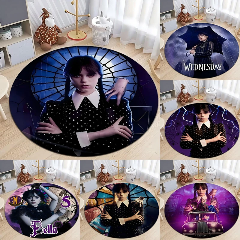 Round  Nevermore Wednesday Addams Rug  Non-Slip Floor Mat for Home Living Room Bedroom Circle Rug Washable Round Carpet Decor