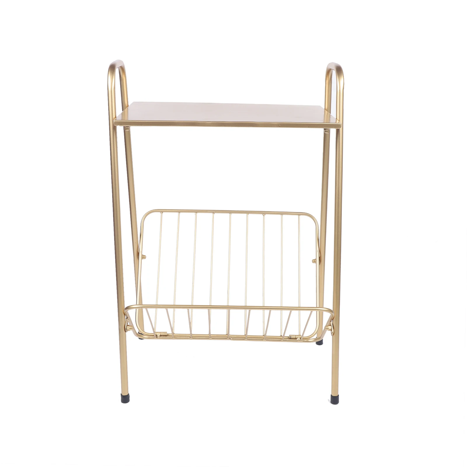 Rectangular Metal Side Table Two-Story End-Table Magazine Storage Shelf Gold
