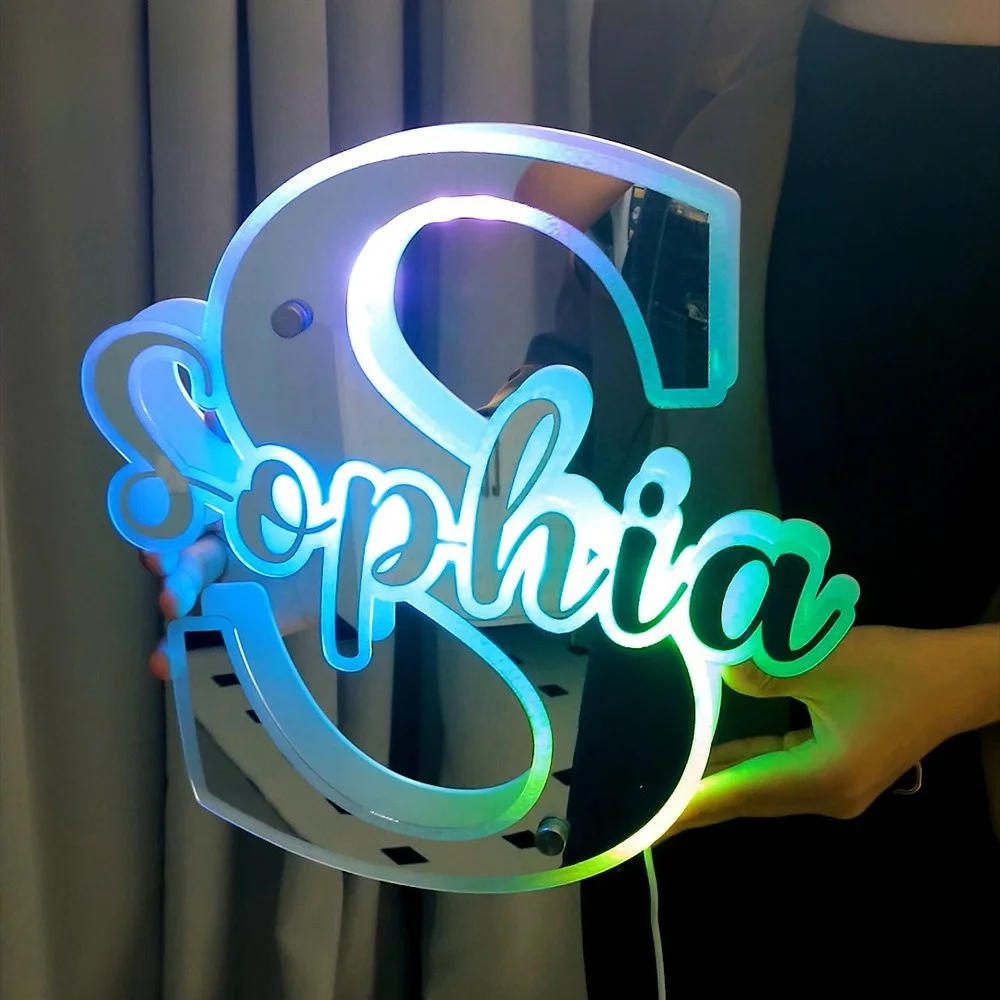 Personalized Name Letter Mirror Light  12 Color LED Name Illuminated Mirror Wedding Party Wall Decor Bedroom Decoration