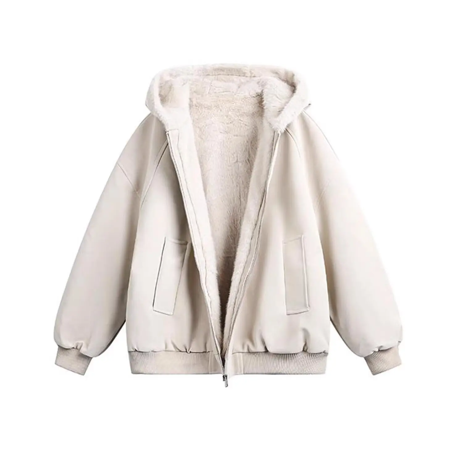 

Thick flannel, double-sided wearing lamb wool cotton jacket, women's coat, winter new zipper hooded cotton jacket, top