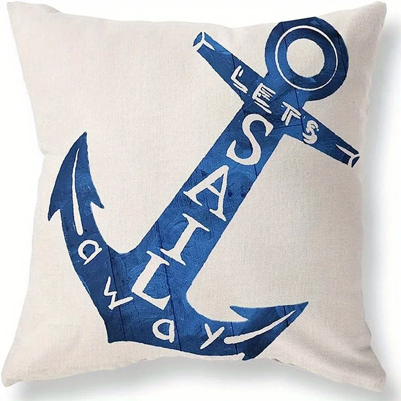 Navy Sea Elements: Anchor, Wheel & Lighthouse Pattern Cushion Cover Suitable For Sofa Bedroom Car Pillow Cover