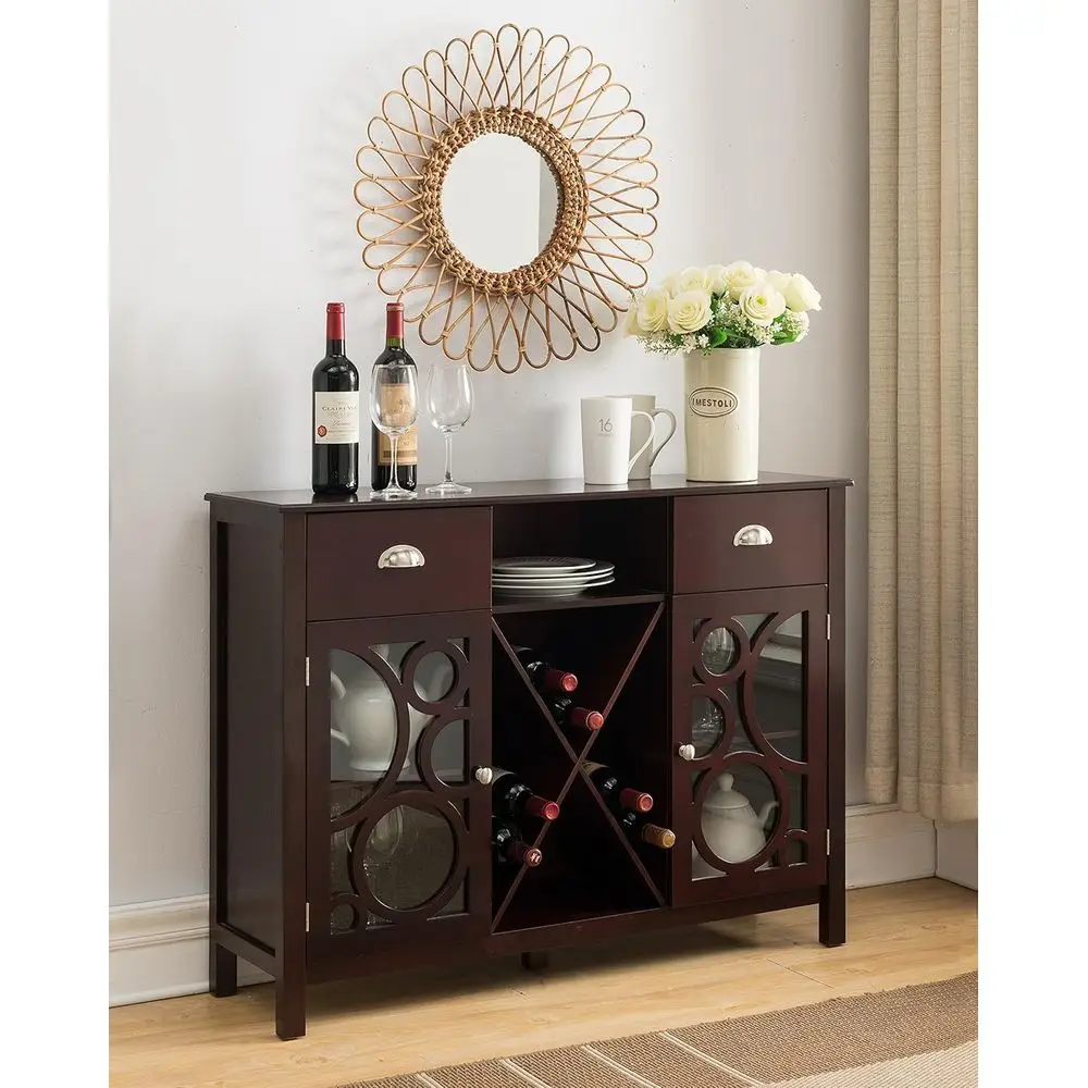 Kings Brand town Wood Buet Server Storage Sideboard Wine Cabinet, Cherry