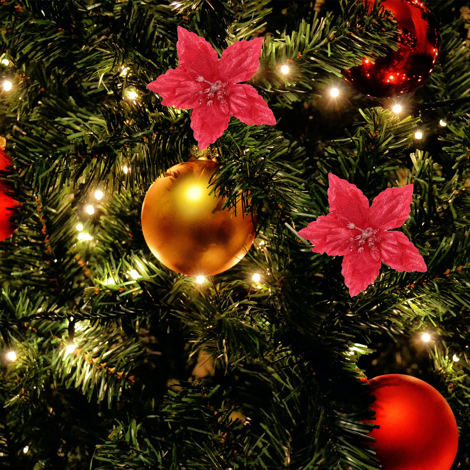 

10Pcs Christmas Flower Decor Realistic Simulated Flowers for Xmas Tree Hanging Delicate DIY Flower Ornaments Vivid Holiday Scene