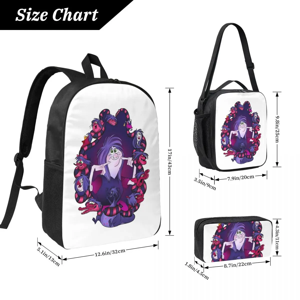 

Madame Mim Backpack Student Boys Girls BookBag School Bag Laptop Shoulder Bags 3ps Insulated Lunch Bag Pencil Case