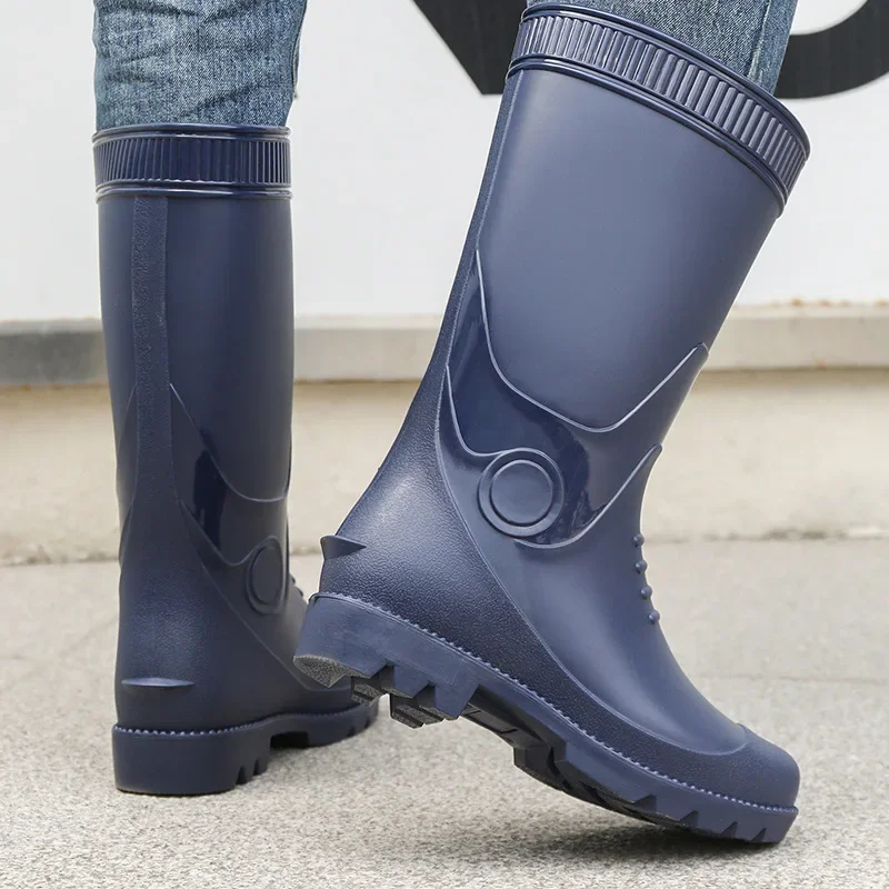 New PVC Men Rain Boots High-tube Outdoor Men Rain Shoes Non-slip Platform Boots for Men High Quality Water Shoes Botas De Lluvia