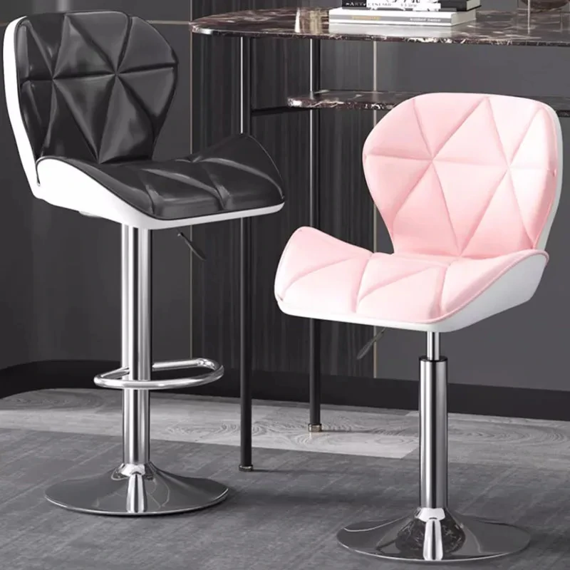 

Simple Back Nordic Bar Chairs Modern Steel Silver Leather Swivel Nordic Chair Minimalist Adjustable Taburete Alto Furniture