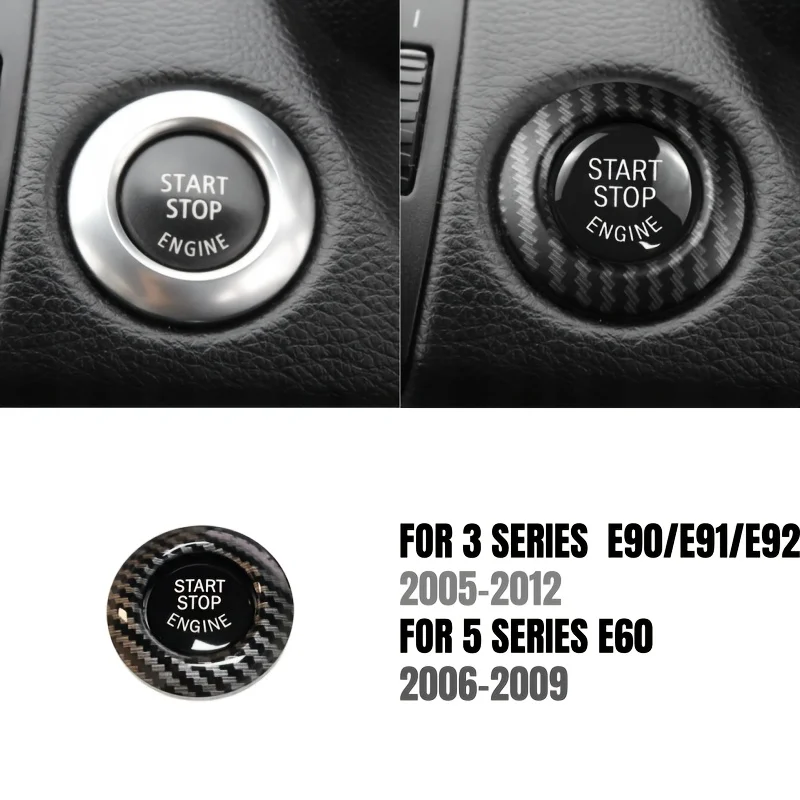 2pcs Premium ABS Carbon Fiber Style Engine Start Stop Button Cover Set, for BMW 3 Series E90 E91 E92 2005-2012 E60 2006-2009