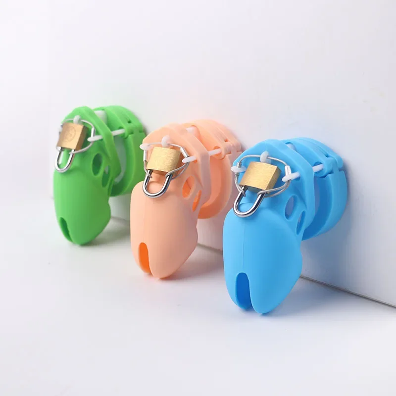 7 Colors Silicone Male Chastity Device Cock Cage Sex Toys with 5 Penis Ring Prevent Breaking Free Standard Short Cages Sex Shop