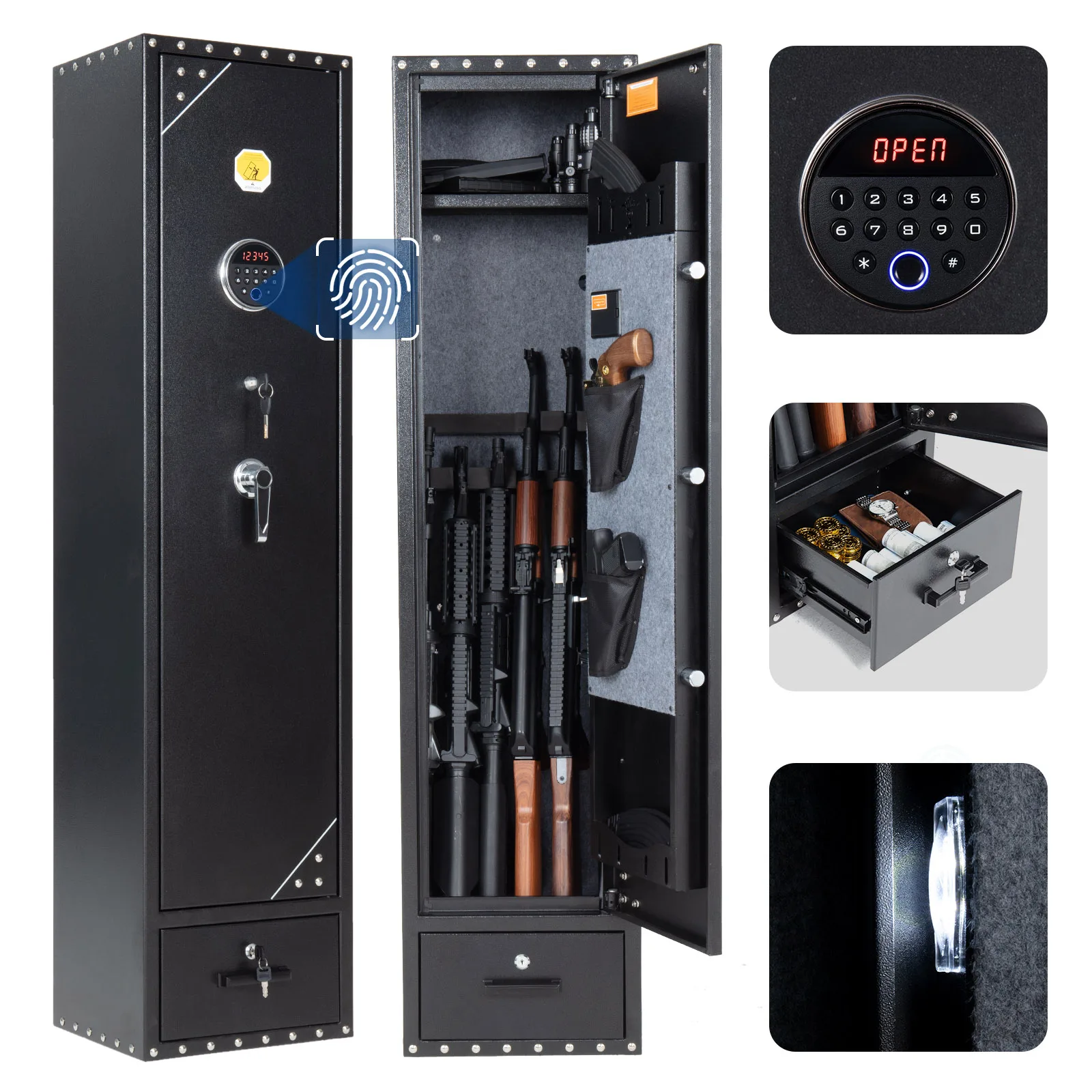 Station-SF0105 Rifles Gun Safe 4 Way Quick Access Gun BoxAdvanced Biometric Technology Built-in Storage Locker