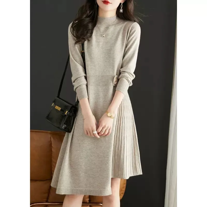 Plus Size Sweater Skirt Women\'s 2025 New Female Dress In Autumn  Winter Long Semi-high Neck Slim Versatile Knit  Vestidos