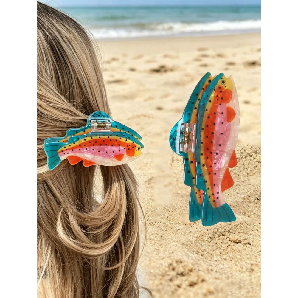 1pc Spring/Summer Ocean Salmon Shaped Hair Clip, Fun And Unique Large Hair Clip, Suitable For Women's Back Of Head, Ideal For Bun, Curly Hair, Long Hair, Daily Commute Use