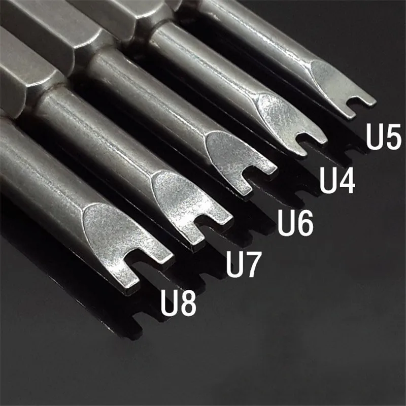 5Pcs 1/4 Inch Shank Hex Magnetic U Shaped Screwdriver Bits 50mm Length Long Spanner Screw Driver U4-U8