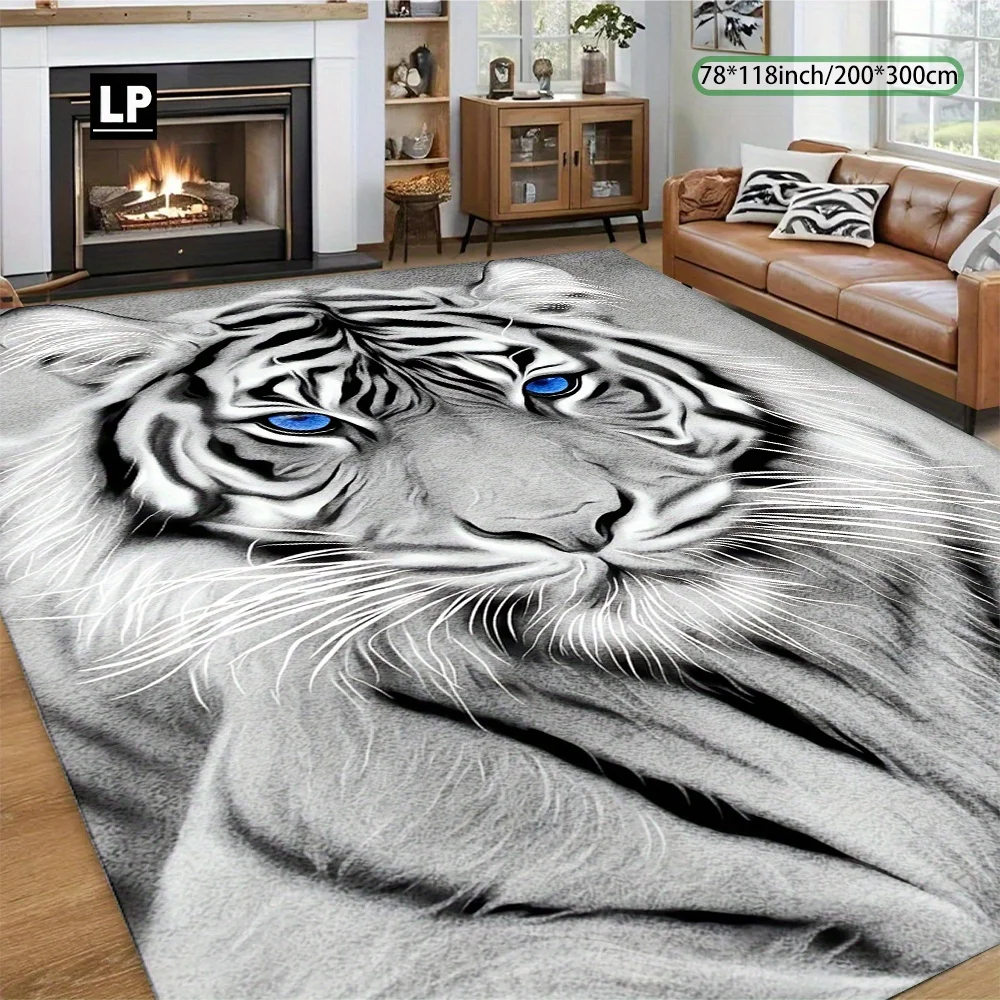 VIKAMA Sketch Tiger Face Rectangle Rug Monochrome Wild Animal Pattern Washable Floor Mat For Fireplace Bedroom Decor Carpet