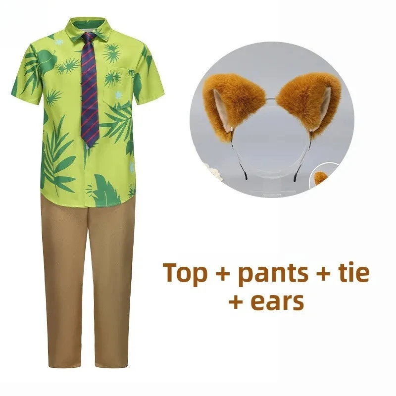 ซูโทเปีย นิค ไวลด์ชุดคอสเพลย์สำหรับเด็กและผู้ใหญ่เสื้อแขนสั้นพร้อมที่คาดผมรูปสุนัขจิ้งจอก