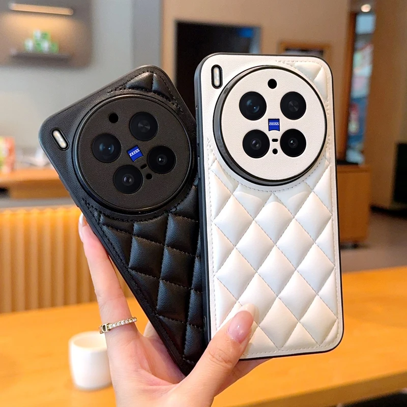 

Three-dimensional puff check small fragrance style leather phone Case For Vivo X300 and Vivo X300 Pro Hard Cover