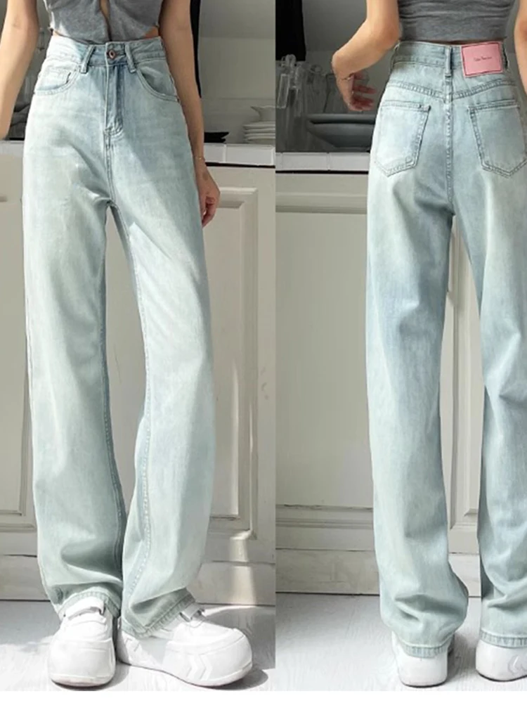 

Y2K Light Colored Straight Leg Jeans Women Summer Thin Cut Hanging High Waisted Narrow Cut Wide Leg Pants