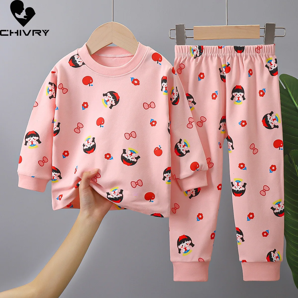 New 2023 Kids Boys Girls Pajamas Cartoon Long Sleeve Cute T-Shirt Tops with Pants Toddler Baby Autumn Sleeping Clothes Sets