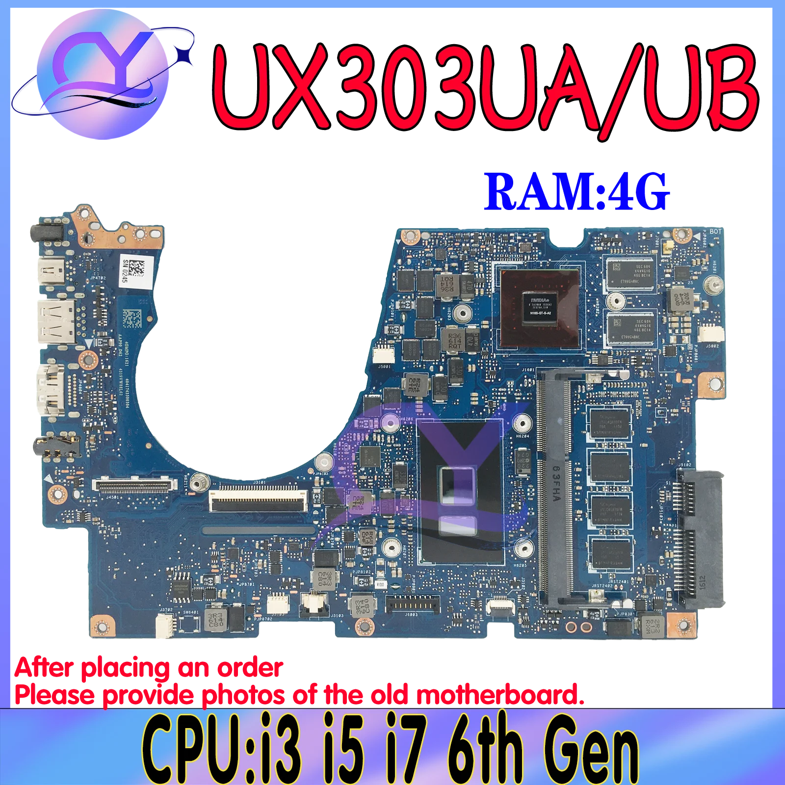 

KEFU Laptop Motherboard UX303UB UX303UA BX303UA U303UB U303UA U3000 Mainboard I3 I5 I7 6th Gen 4GB/RAM UMA/GT940M Maintherboard