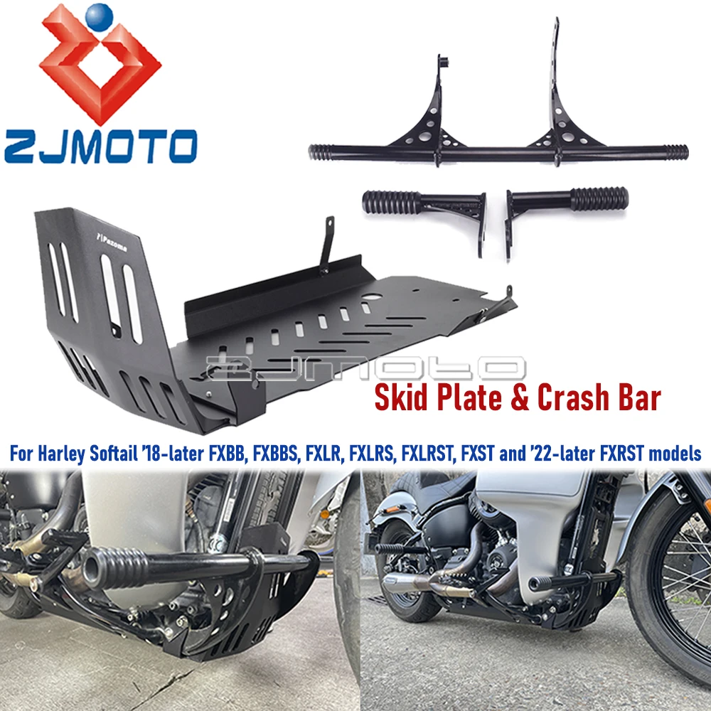 

For Harley Softail Low Rider S ST 117 Street Bob 114 Standard 2018+ FXRST Motorcycle Engine Skid Plate Chassis Guard + Crash Bar