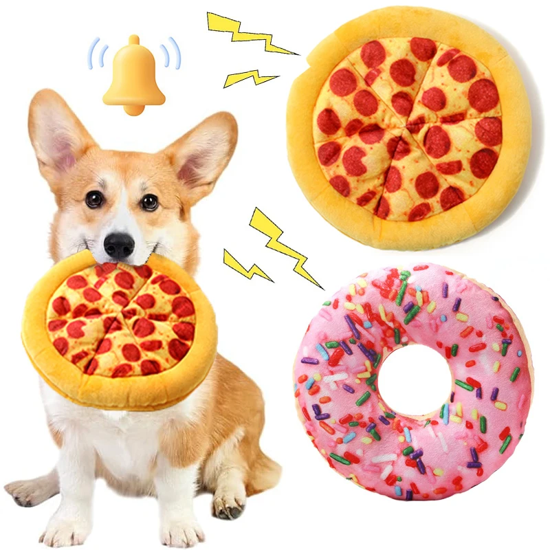 Plush Dog Toy Doughnut Pizza Shape Pet Squeaky Toys for Small Large Dogs Cleaning Teeth Puppy Chew Sound Toy Pet Supplies