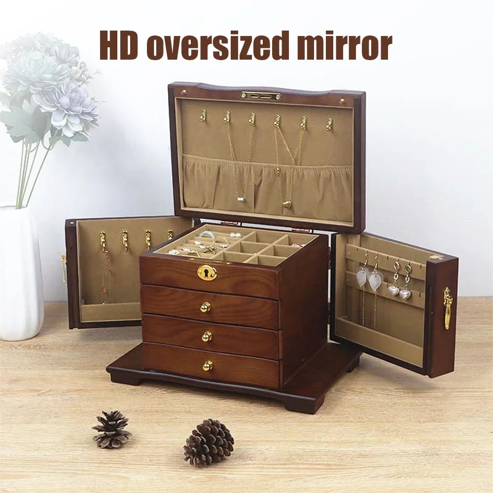 

YB Wooden Jewelry Box with Drawers Four Layers Jewelry Box Multi Functional with Lock Storage Boxes and Organizers Holiday Gifts