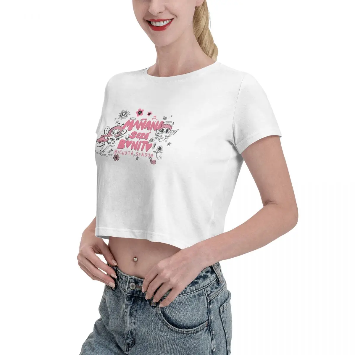 90s Manana Sera Bonito Bichota Karol G T Tshirt Cartoon Graphic Tees Female Crop Top,Leak navel T-shirt