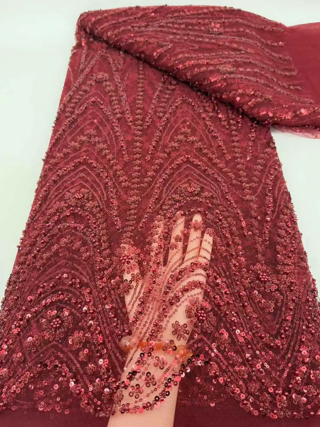 

Luxury African Lace Fabric 2026 High Quality Sequins Beads Lace Fabrics For Nigerian Wedding French Tulle Lace Fabric