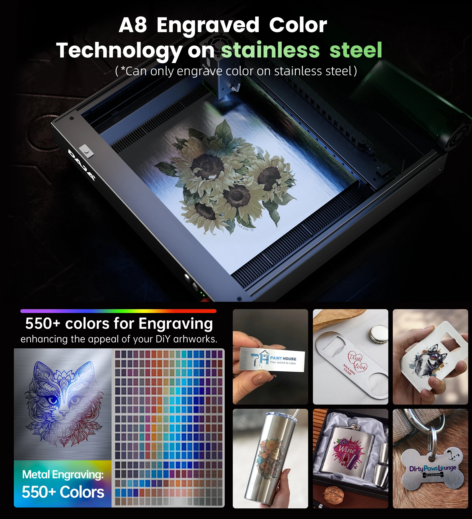 DAJA A8 Laser Cutter Engraver High precision Business Efficient Laser Engraving Machine for Metal Wood Acrylic Glass leather