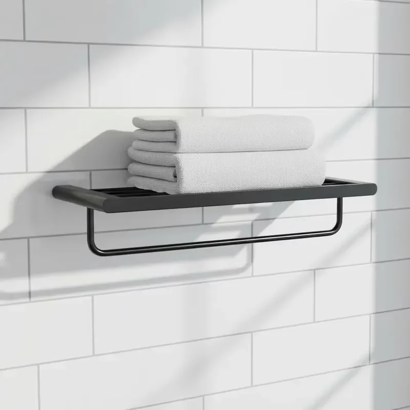 Modern Matte Black 304 Stainless Steel Bathroom Hardware Set Wall Mount Towel Bar Toilet Paper Holder Shelf Organizer for