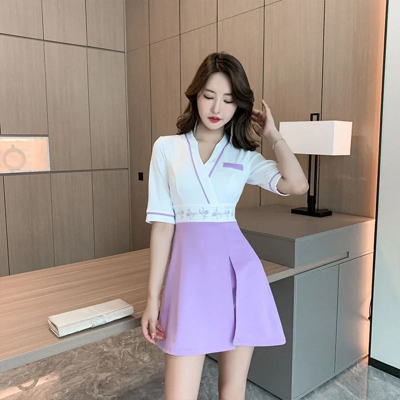 Foot Bath Foot Therapy Working Clothes Spa Massage Technician Uniform Women's Bath Sauna Workwear Skirt Suit Including Shorts