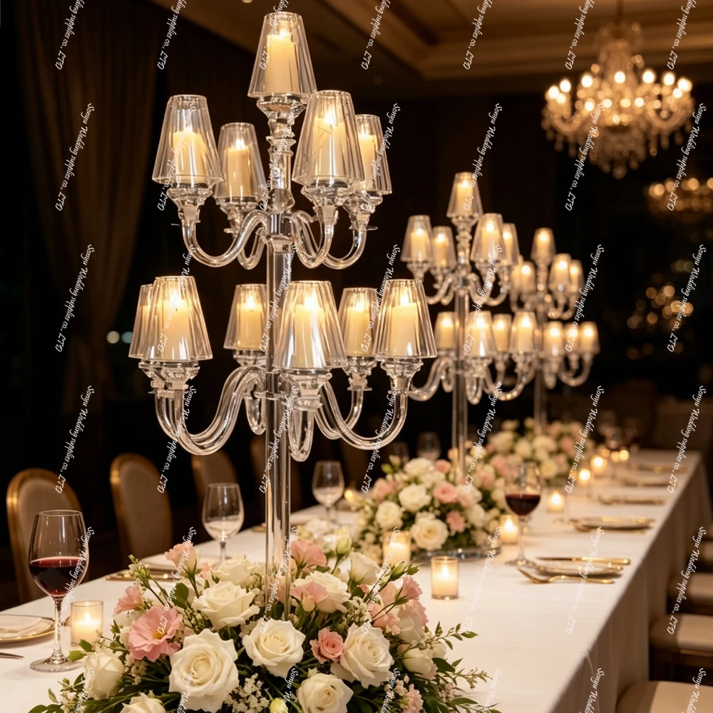 2-10pcs  100cm 9 arms Wedding Decoration Tall Candlestick acrylic Cylinder Big Wedding Crystal Tealight Holder Candlesticks