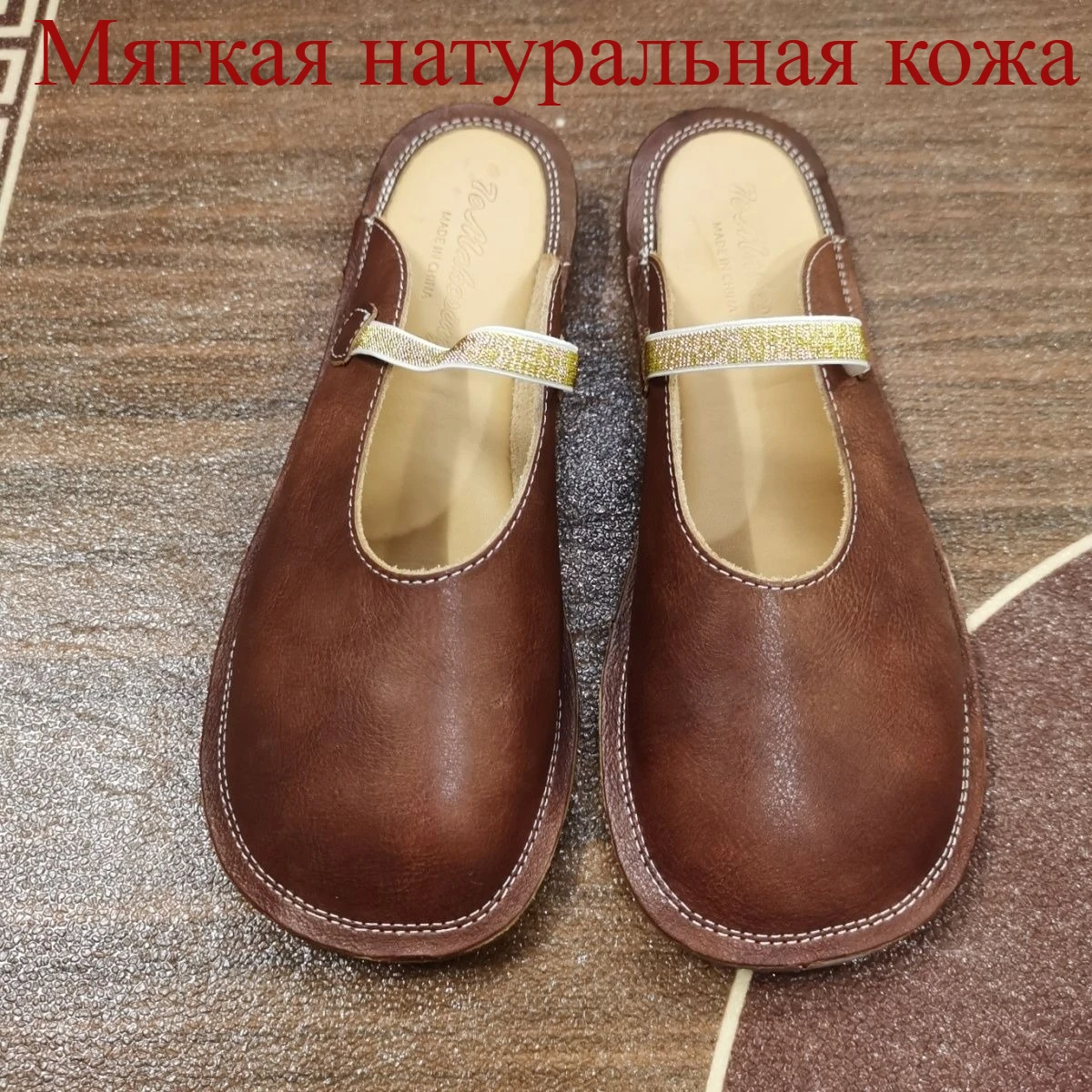 

Women's Genuine Cow Leather Wide Toe New Mule Slippers Shoes Lightweight Soft Sole Comfortable White Mary Jane Muller Slippers