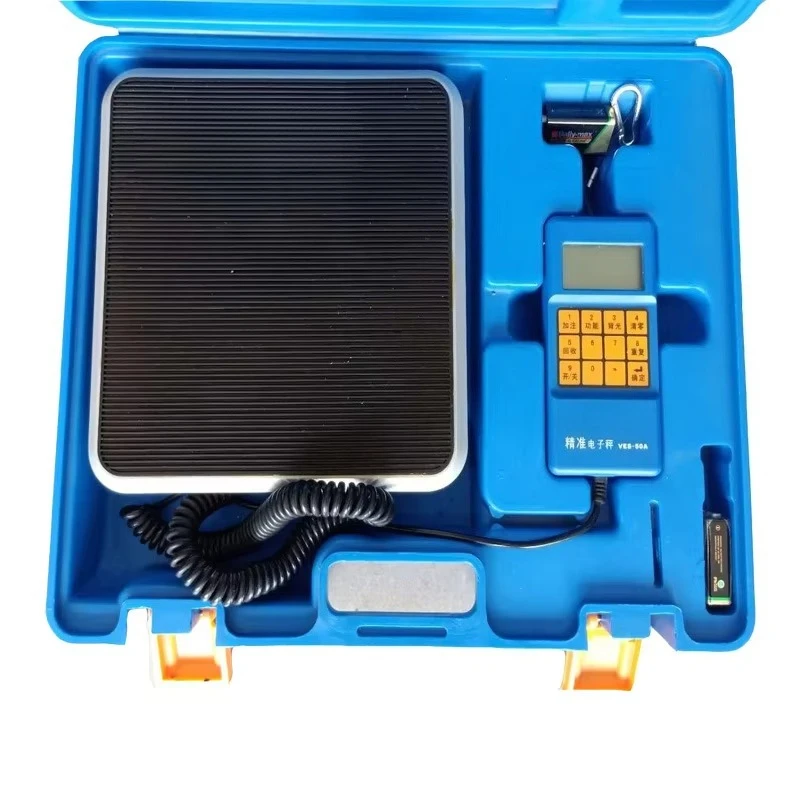 VES-50A/100B Manual Refrigerant Recovery Electronic Scale, High Precision Metal Freon Quantitative Filling Scale 9V