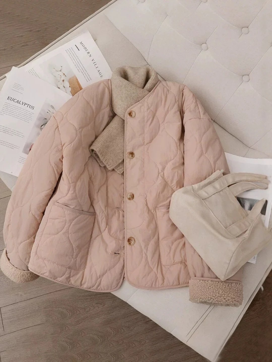 

Loose Faionable Pink Cotton Jaet Women's Winter Design Versatile Comfortable Fit Chinese Brand Ladies' Coat