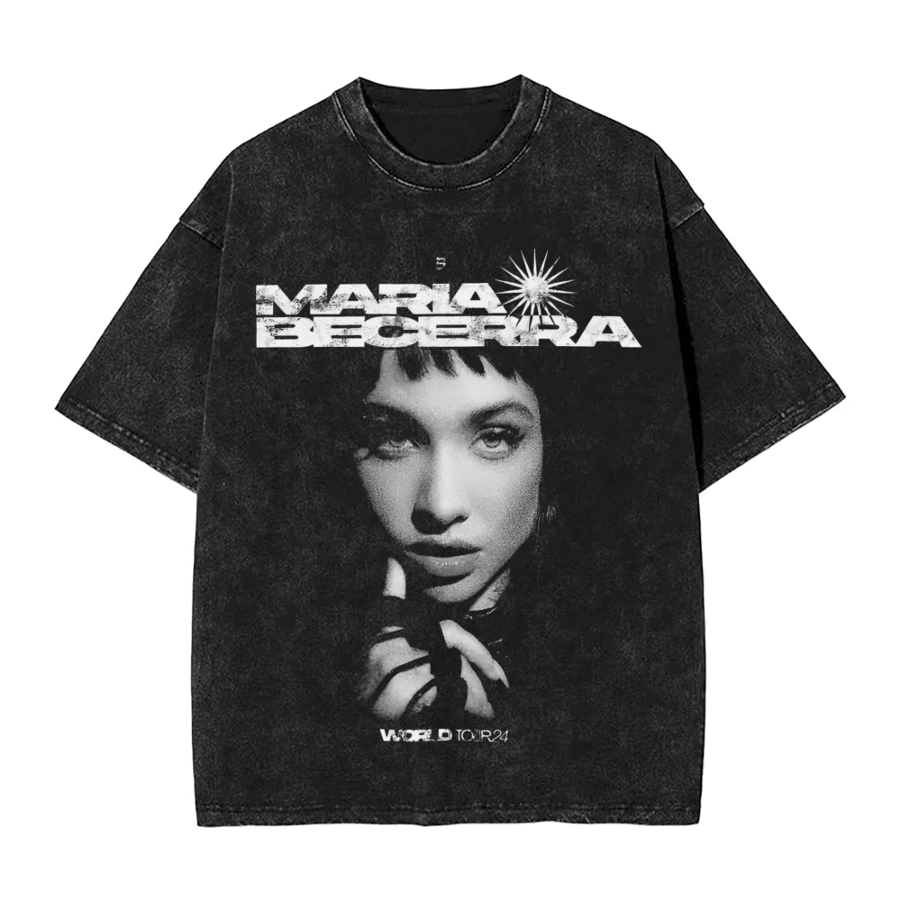 Camiseta de la gira La Nena de Maria Becerra, estilo hip hop, lavada, de manga corta, oversize, a la moda, para hombre y mujer, ropa urbana, tops de verano