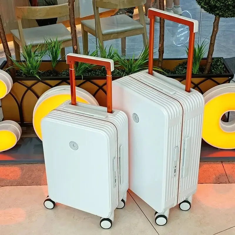 Japanese aluminum frame travel luggage women's wide trolley suitcase 20/22/24/26 inch white suitcase men TSA password case