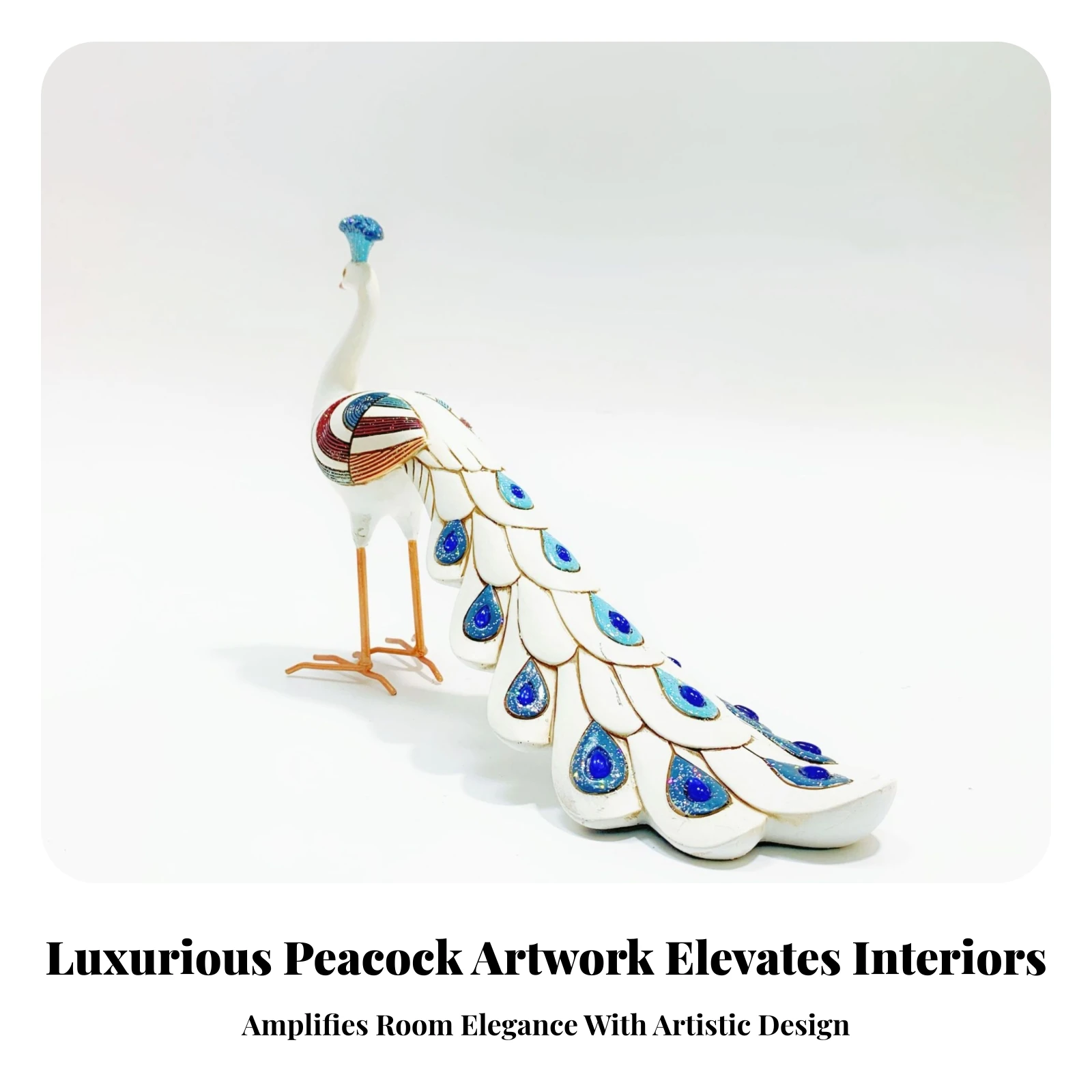 Peacock Figurine Layered Feathers Decorative Peacock Statue Orange Legs Gold Outline for Tabletop Display view 5