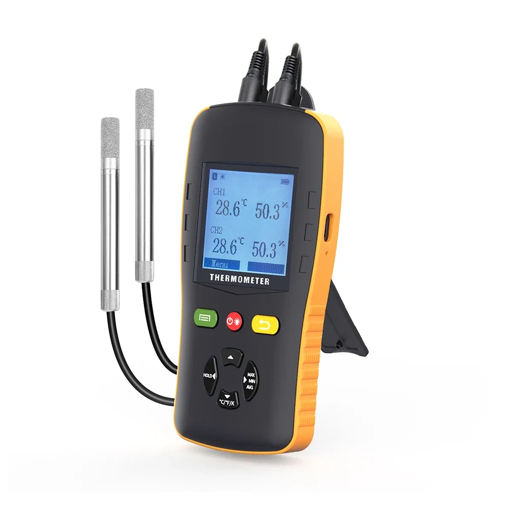 Factory sale digital dual channel thermometer and hygrometer with SHT45 sensor probes for industrial application