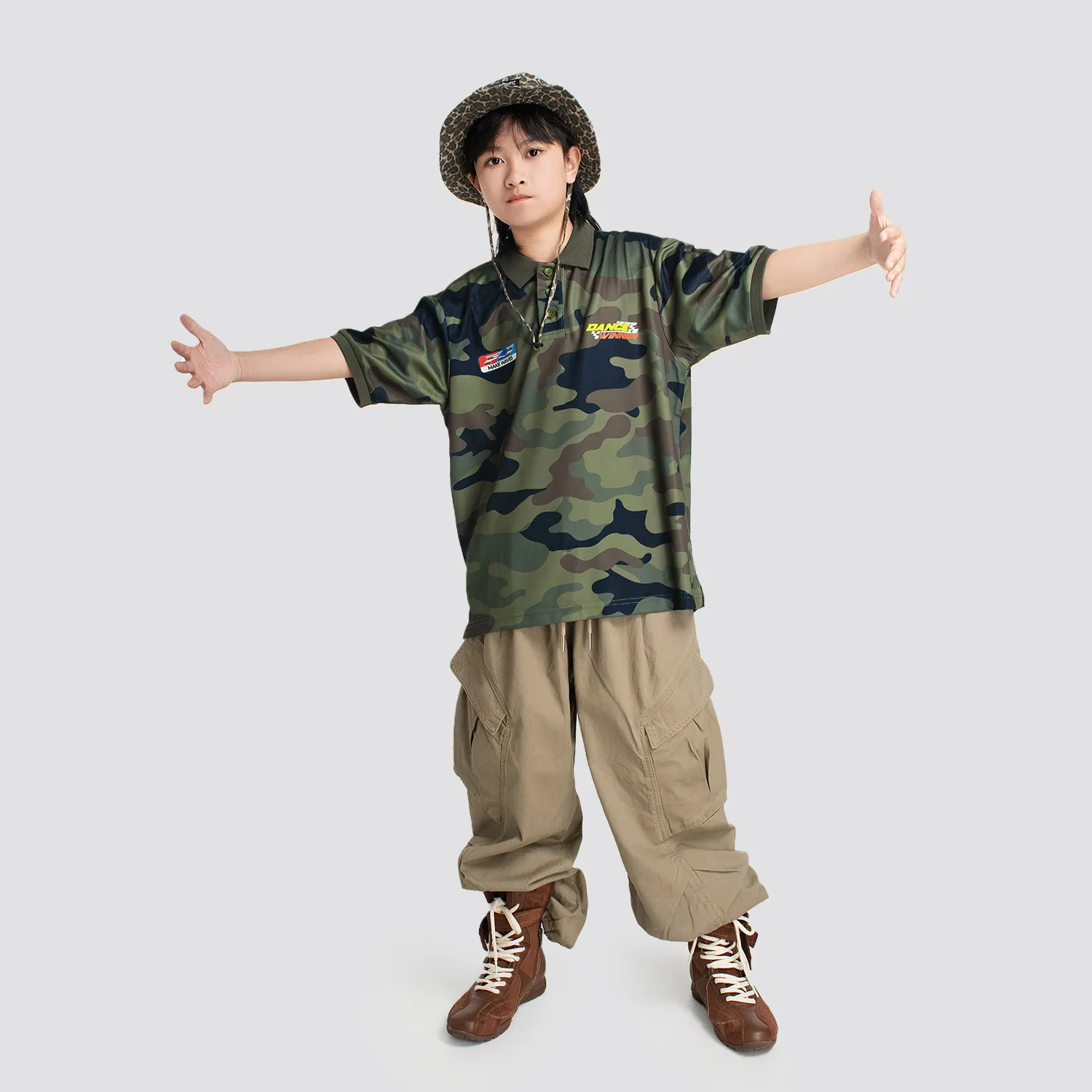 2026 Boys Camouflage Tops Khaki Pants Kpop Outfits Girls Group Jazz Dance Costumes Streetwear Hip Hop Dance Clothes DQS22711 view 4