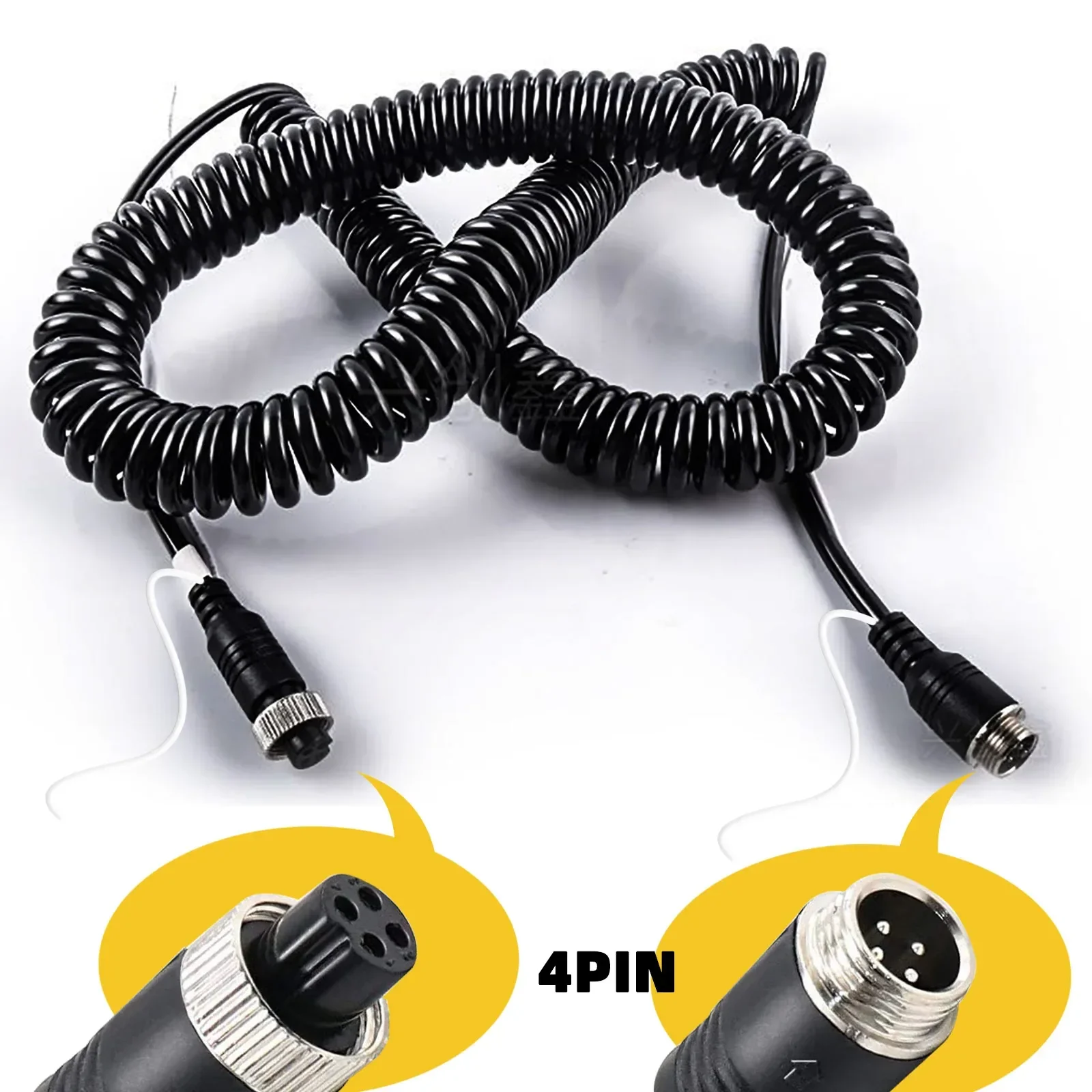4 Pin Spring Cord  Aviation Extension 7.4M/24.3Ft Video Backup Camera Cable for Bus Turck Van Lorry RV Monitor CCTV DVR TV