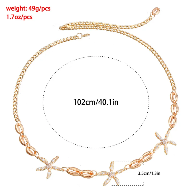 Fashion Shell Starfish Metal Belts Women Vintage Waist Chain Pendant Waist Belts Dress Jeans Belts 1 Pc