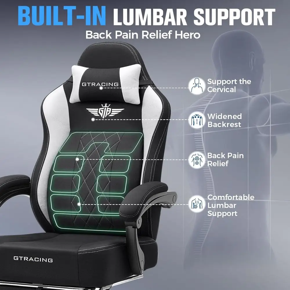 كرسي مكتب مريح عالي الظهر مع دعم قطني ووسادة زنبركية للجيب ومسند للقدمين للاعبين الكبار والطويل #3