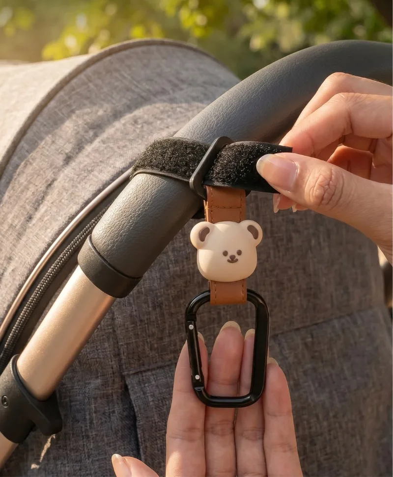 Baby-Kinderwagen-Haken Niedliche Cartoon-Bären Fahrrad-Kinderwagen-Organizer-Haken PU-Leder-Haken zum Aufhängen von Baby-Kinderwagen-Zubehör – Detail 6