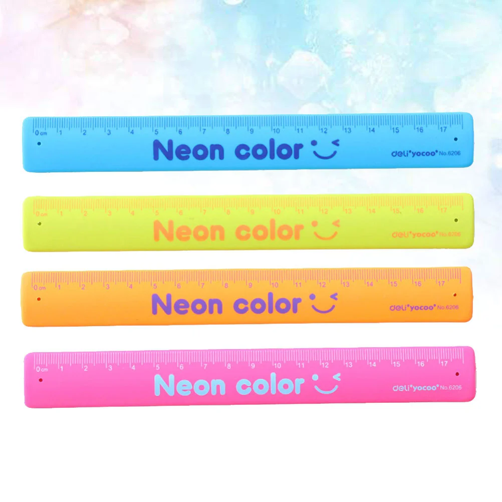 4Pcs 18cm Silica Gel Folding Straight Ruler Bracelet Ruler Gift for Kids School Supplies Measure Tools (Random Color)